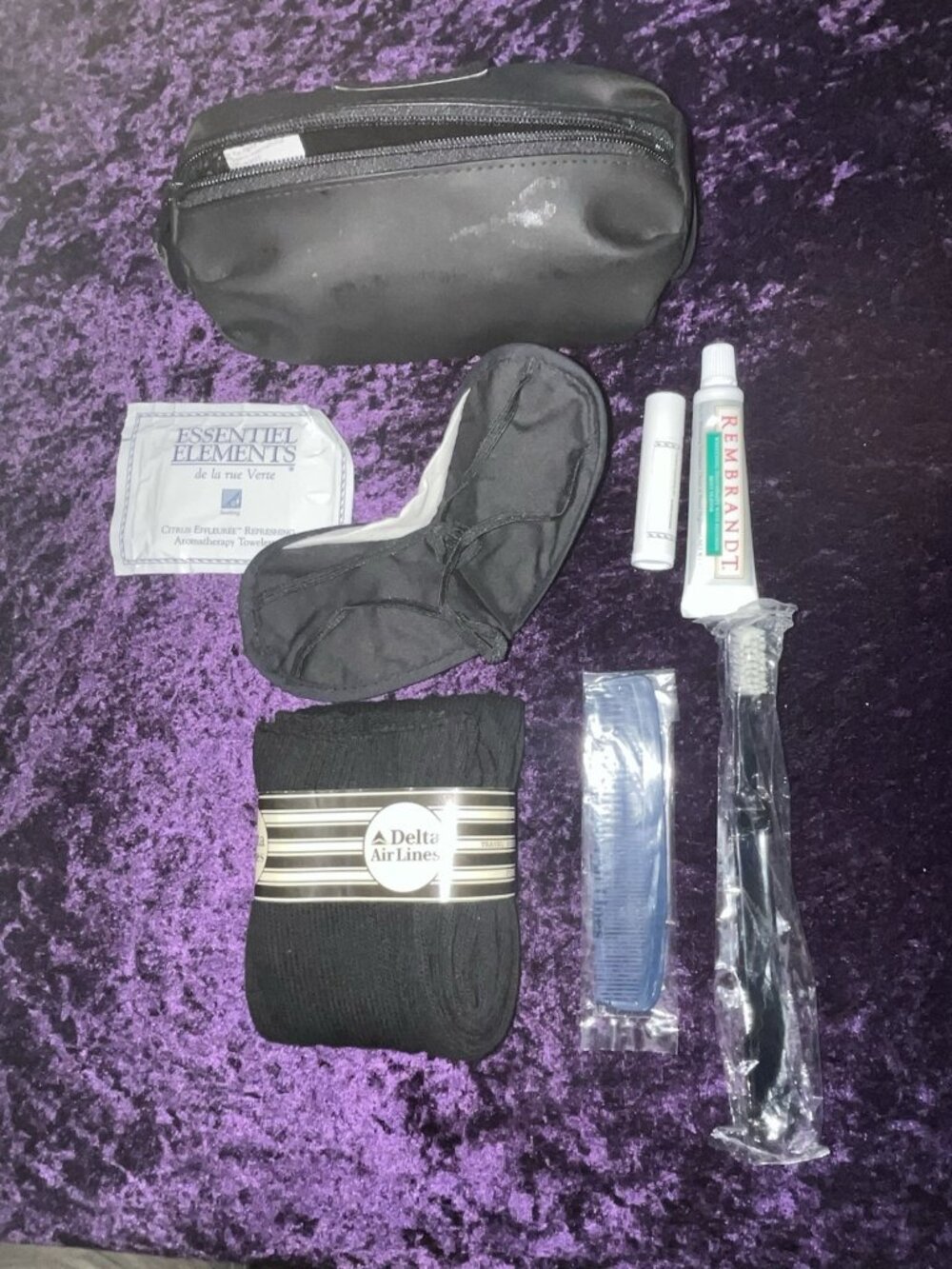Vtg 90s Delta Air Lines Business Elite First Class Amenity Kit Black Complete